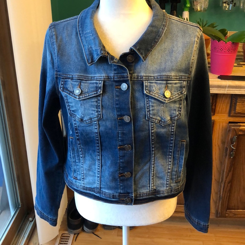 KanCan denim jacket with fading and light distress